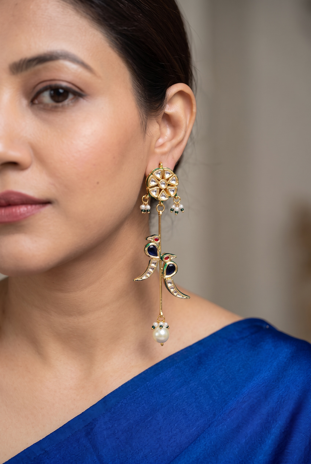 Bird Motif Pearl Drop Earrings