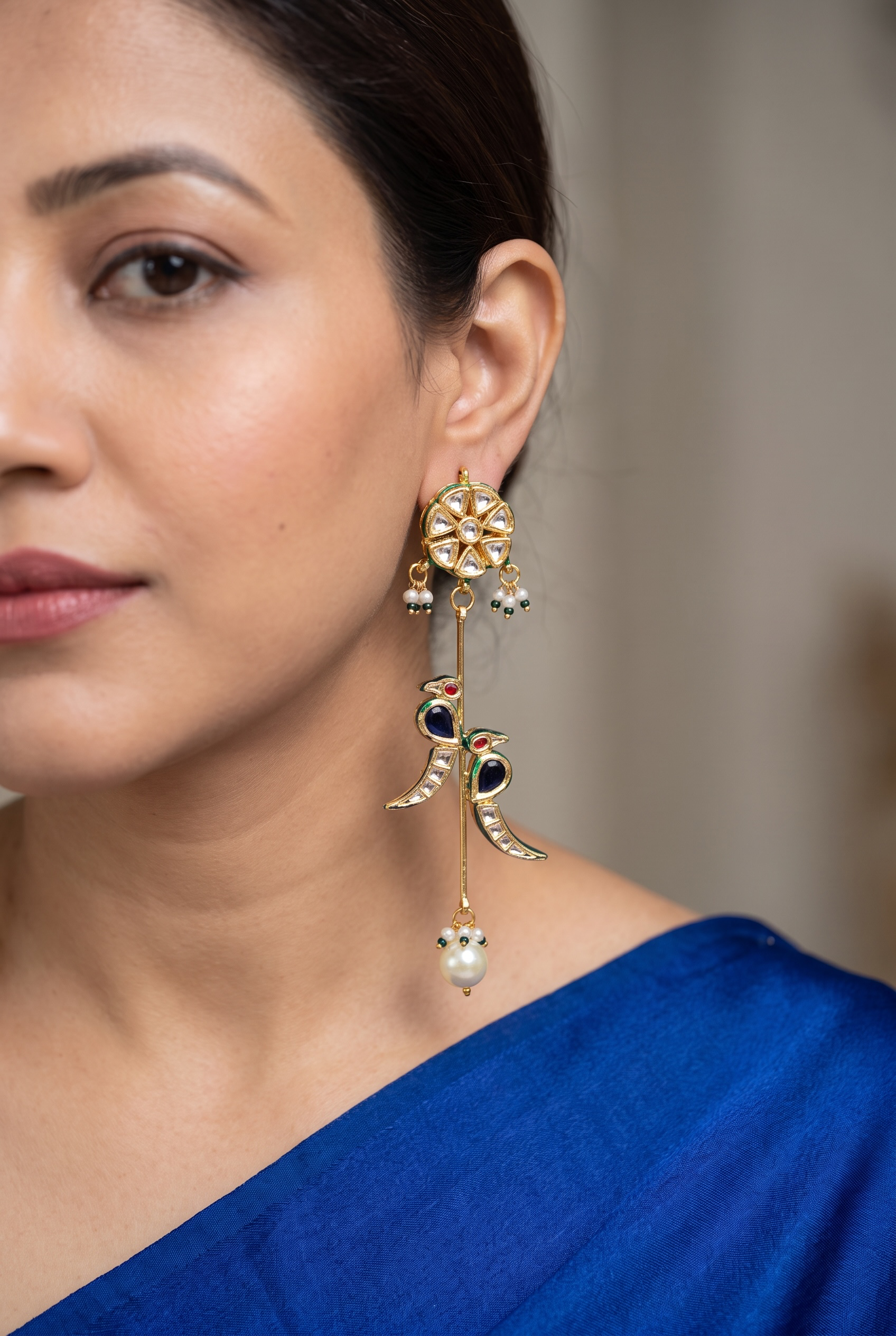 Bird Motif Pearl Drop Earrings