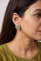 Emerald Meenakari Kundan Stud Earrings