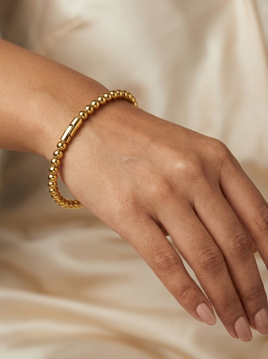 Gold Beaded Bangle | Anti-tarnish