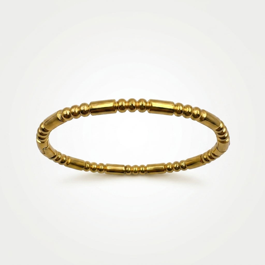 Gold Beaded Barrel Bangle | Anti-tarnish
