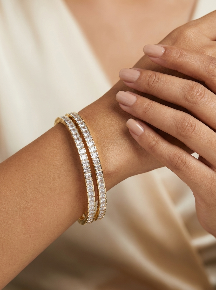 Princess Cut Crystal Bangles (Set of 2)