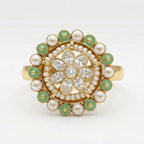 Floral Pearl & Enamel Statement Ring