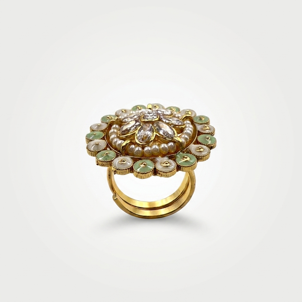 Floral Pearl & Enamel Statement Ring