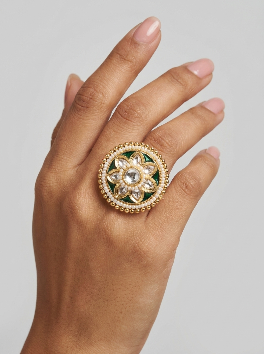Emerald Enamel Floral Statement Ring