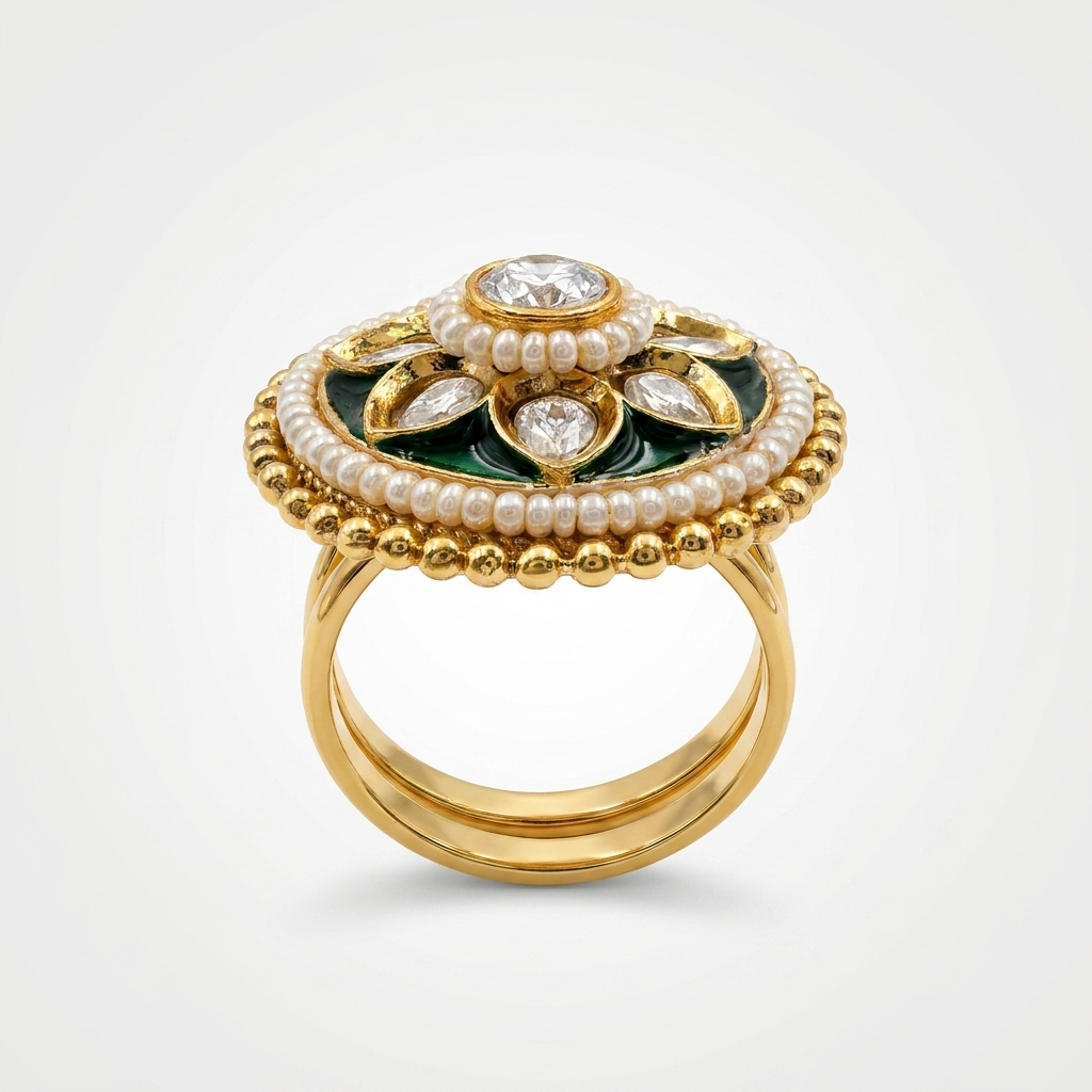 Emerald Enamel Floral Statement Ring