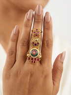 Traditional Ruby Green Stone Full Finger Ring