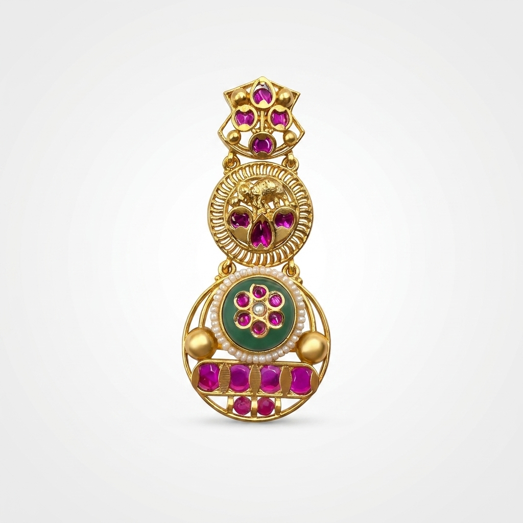 Traditional Ruby Green Stone Full Finger Ring