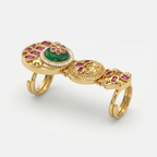 Traditional Ruby Green Stone Full Finger Ring