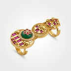 Traditional Ruby Green Stone Full Finger Ring