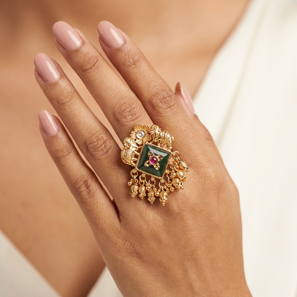 Rajwada Emerald Temple Statement Ring
