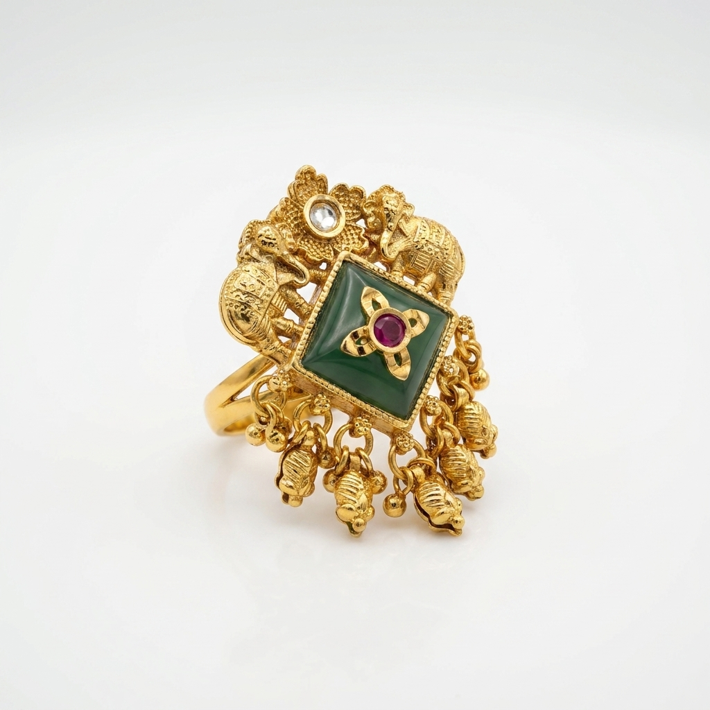 Rajwada Emerald Temple Statement Ring