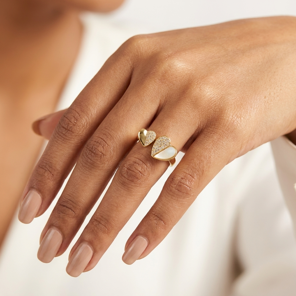 Luna Pearl Open Heart Ring |  Anti-Tarnish