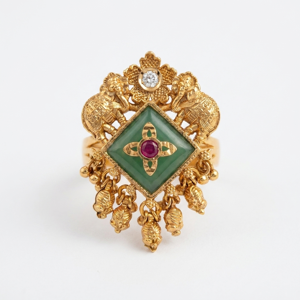 Rajwada Emerald Temple Statement Ring