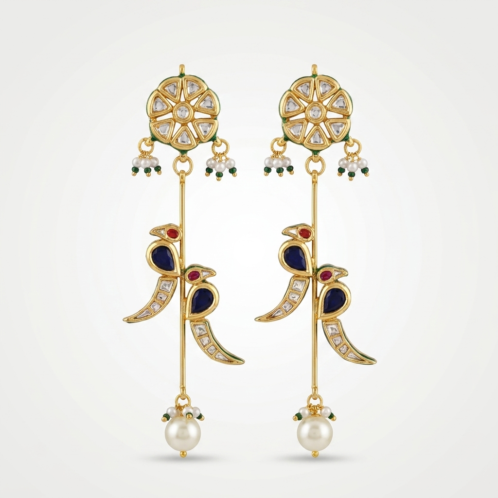 Bird Motif Pearl Drop Earrings