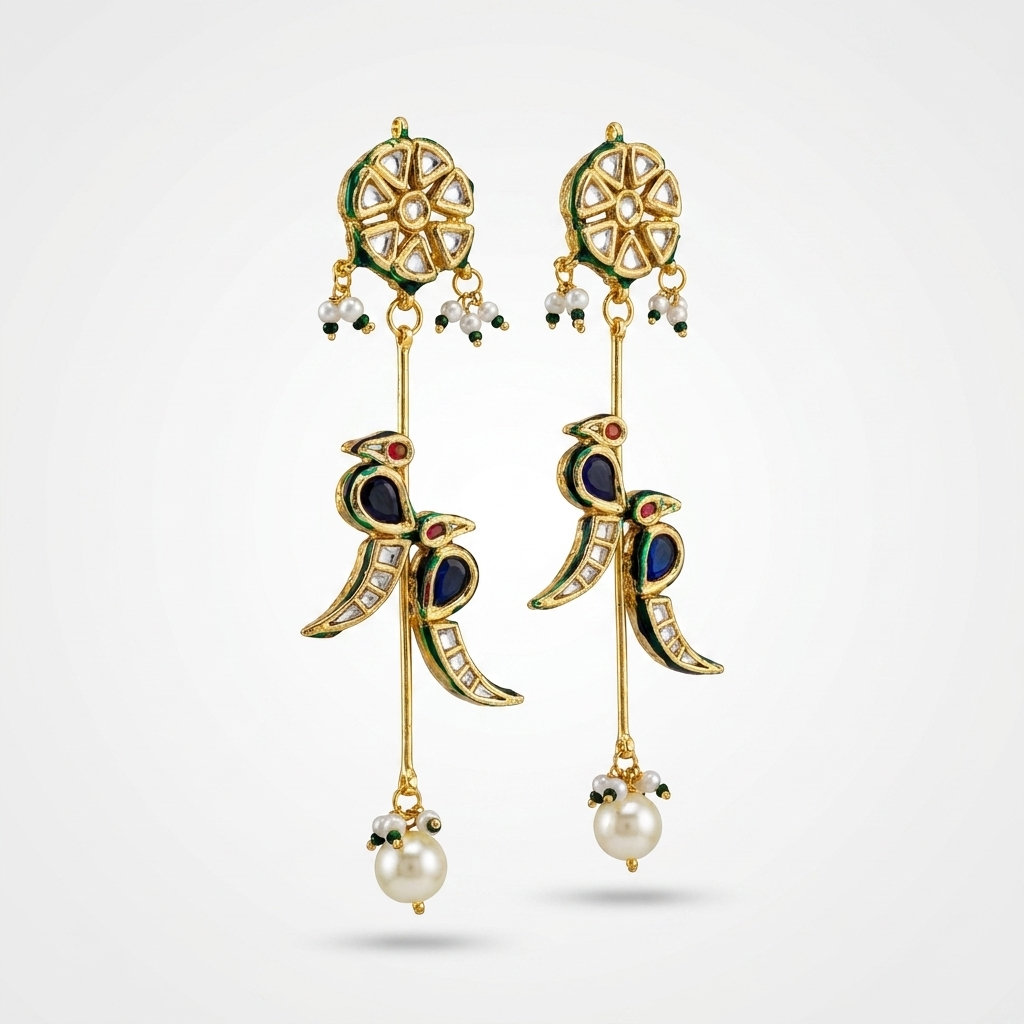 Bird Motif Pearl Drop Earrings
