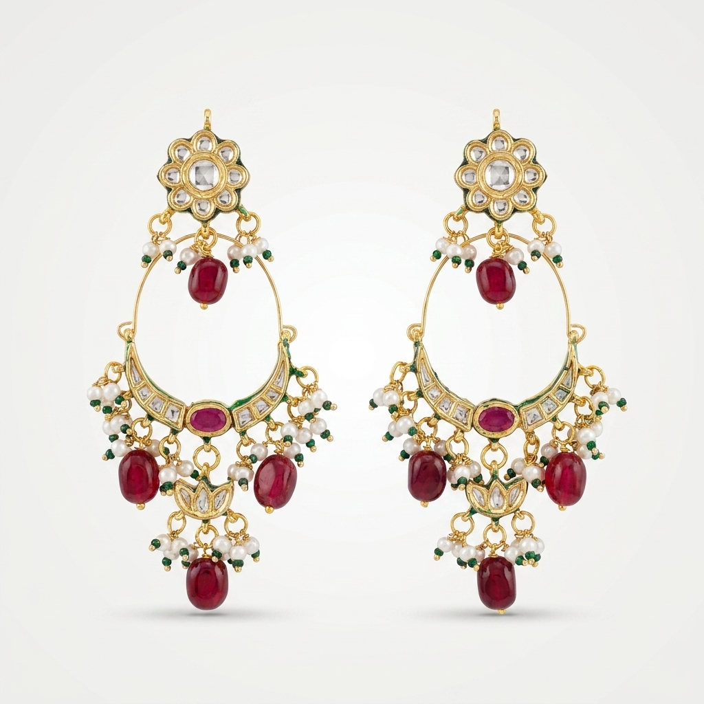 Ruby Pearl Kundan Chandbali Earrings