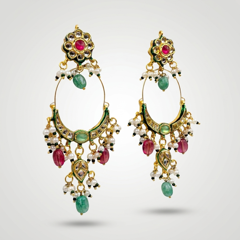 Emerald Ruby Pearl Chandbali Earrings