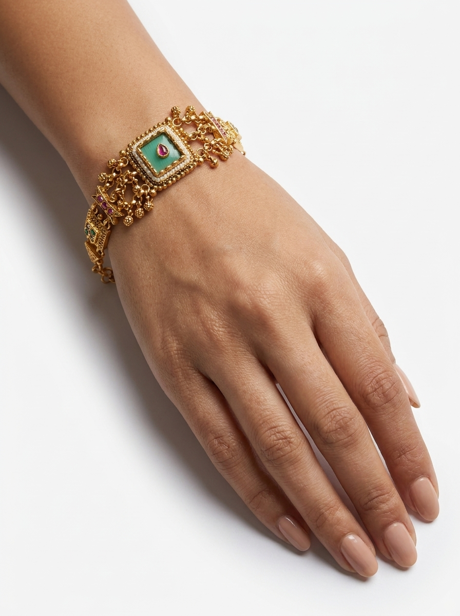 Green Square Meenakari Bracelet