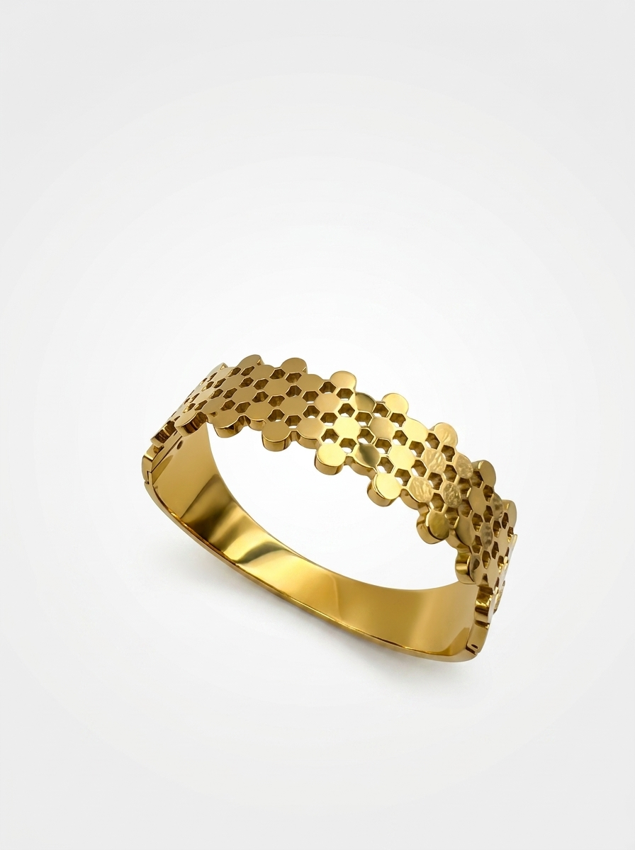 Gold Honeycomb Cuff Bracelet | Anti-tarnish