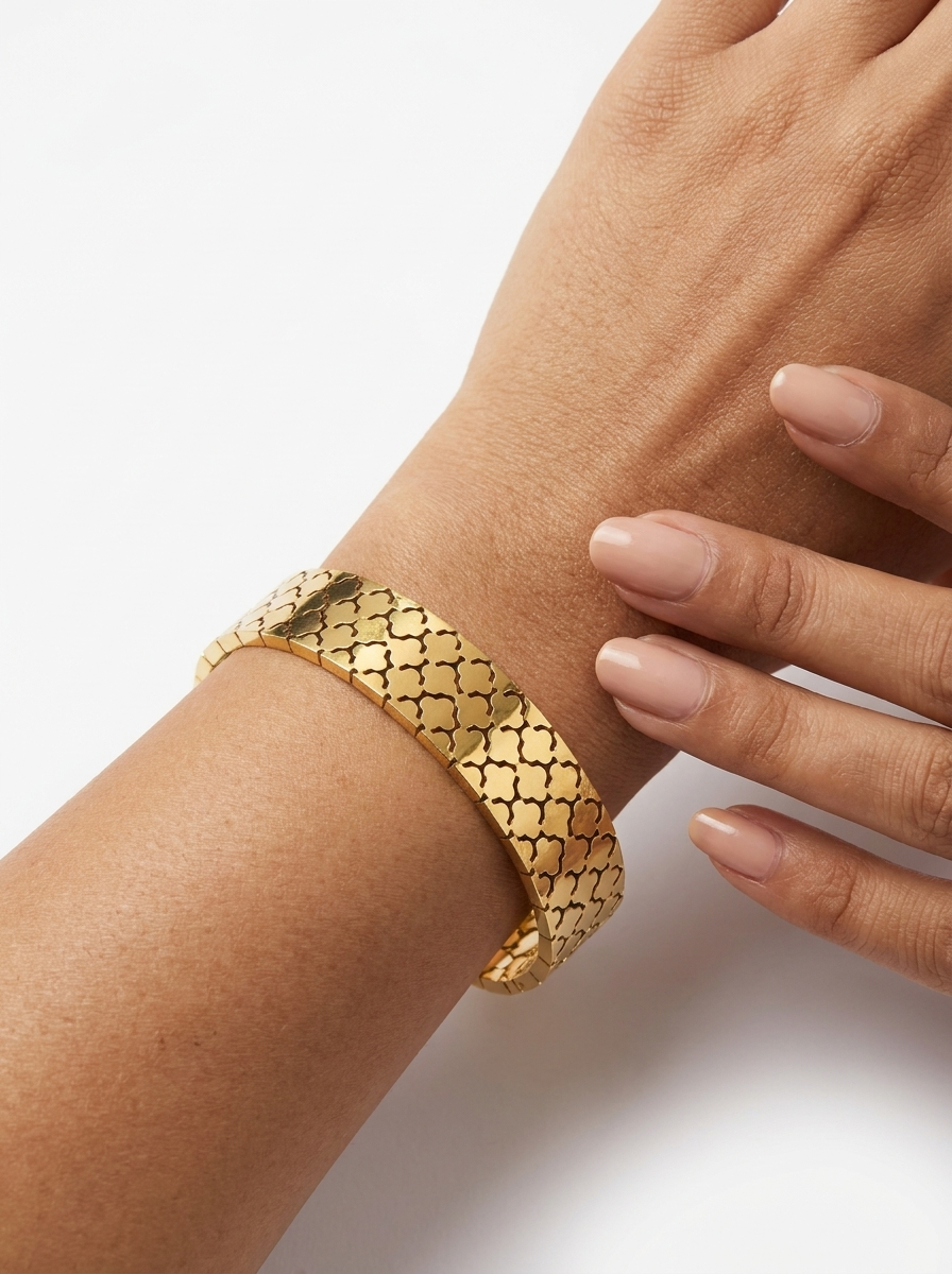 Gold Floral Textured Bracelet | Anti-tarnish