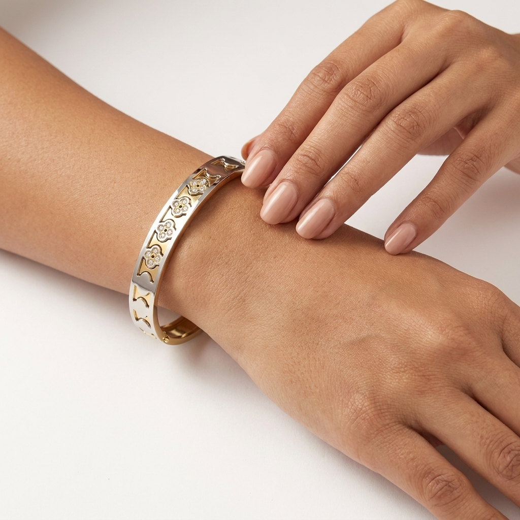 Two Tone Floral Stone Bracelet | Antii-tarnish
