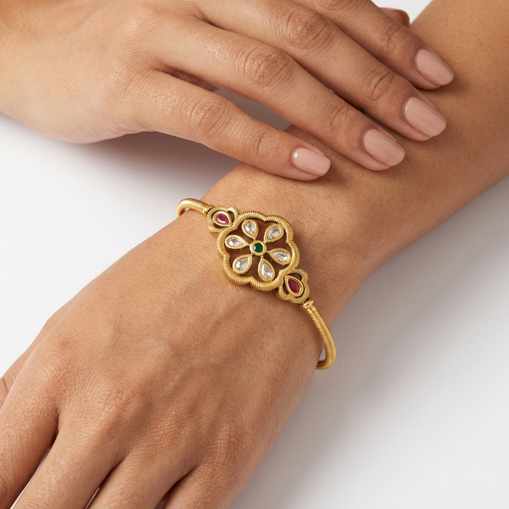 Emerald Floral Meenakari Bracelet