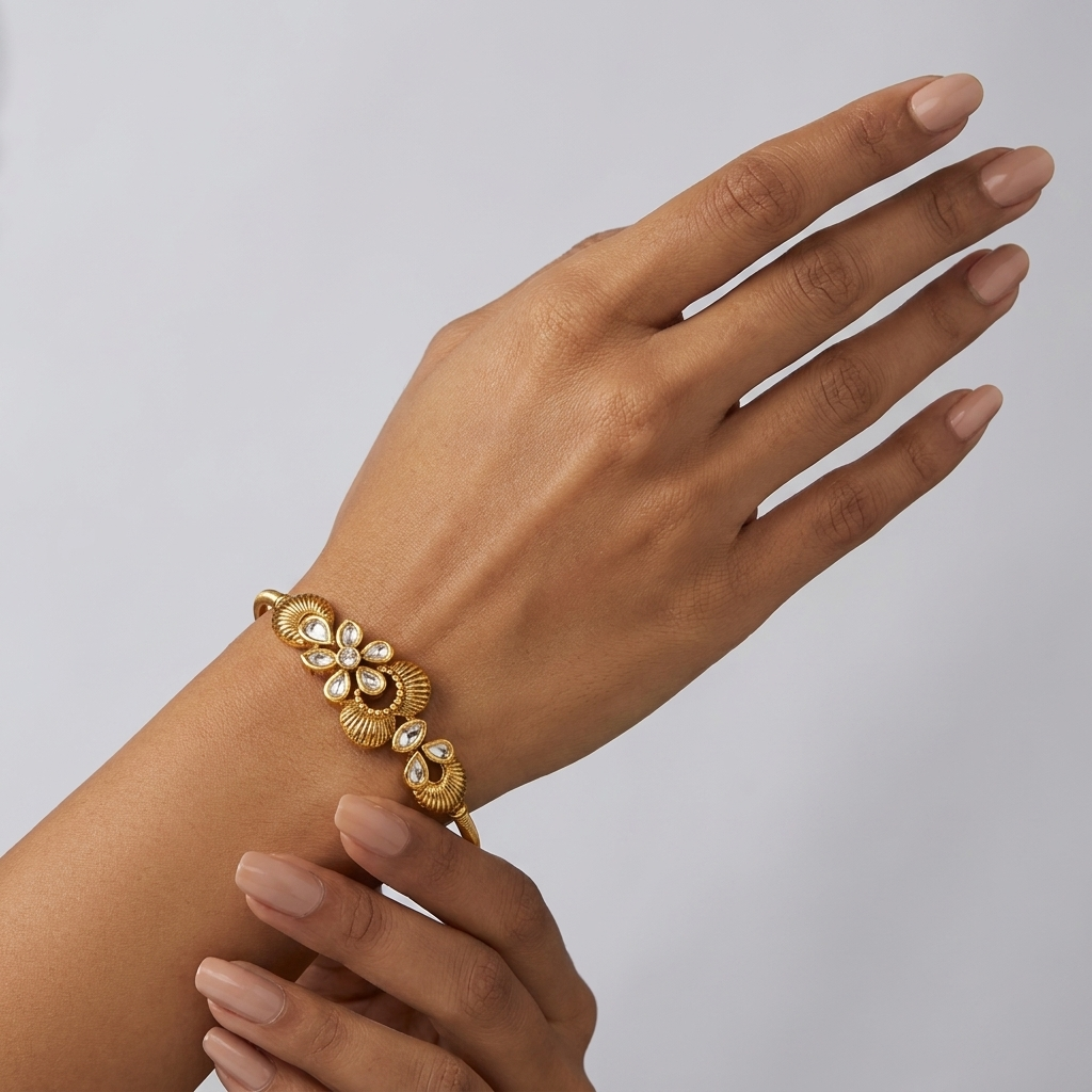Gold Kundan Floral Bracelet