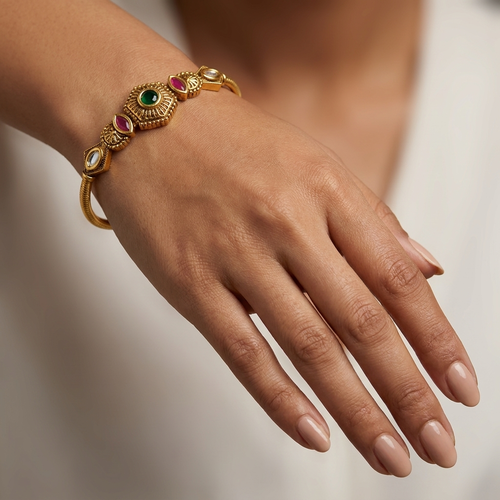 Green Kundan Ruby Bracelet