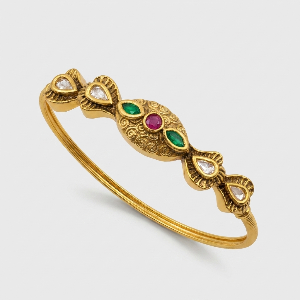 Gold Kundan Ruby Emerald Bracelet