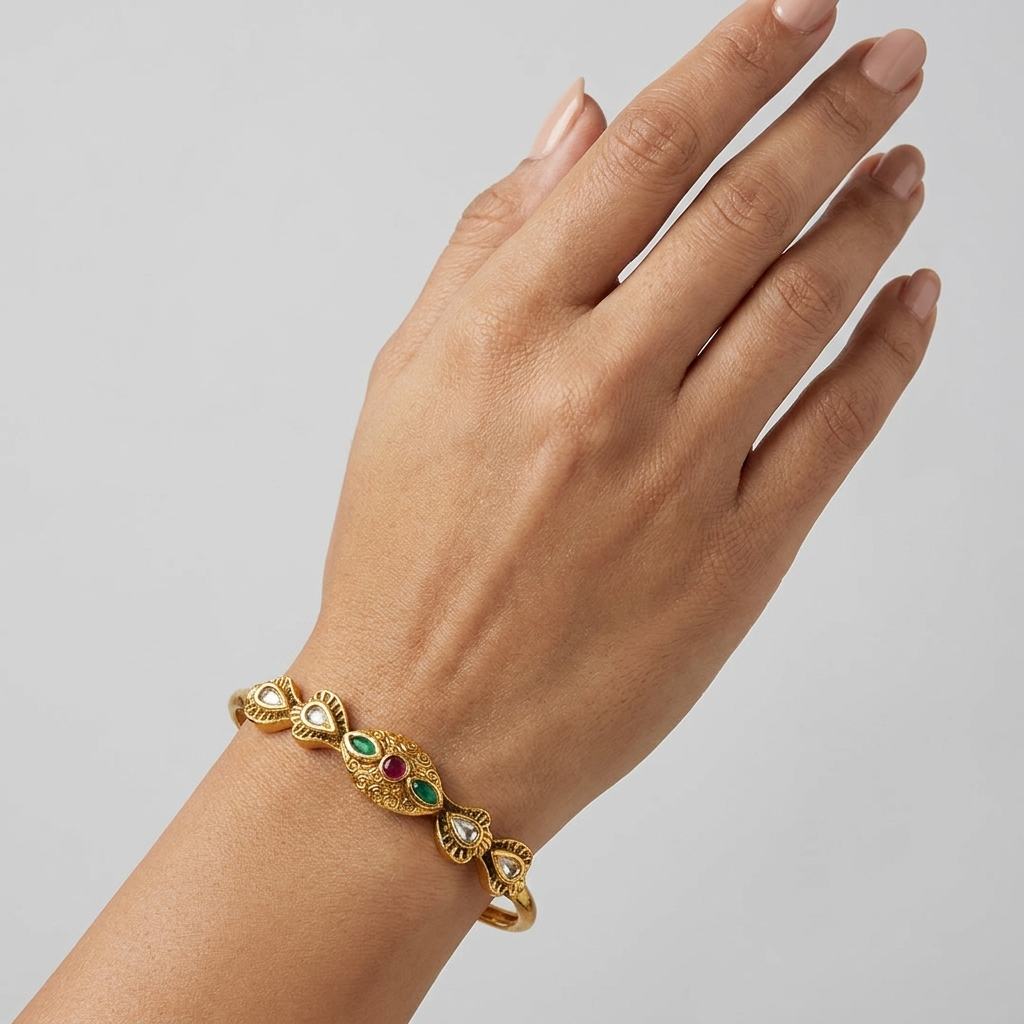 Gold Kundan Ruby Emerald Bracelet