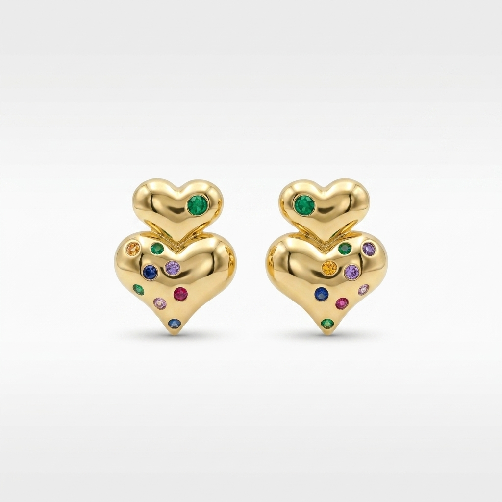 Multicolour Heart Stud Earrings | Anti-tarnish