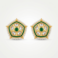 Emerald Meenakari Kundan Stud Earrings