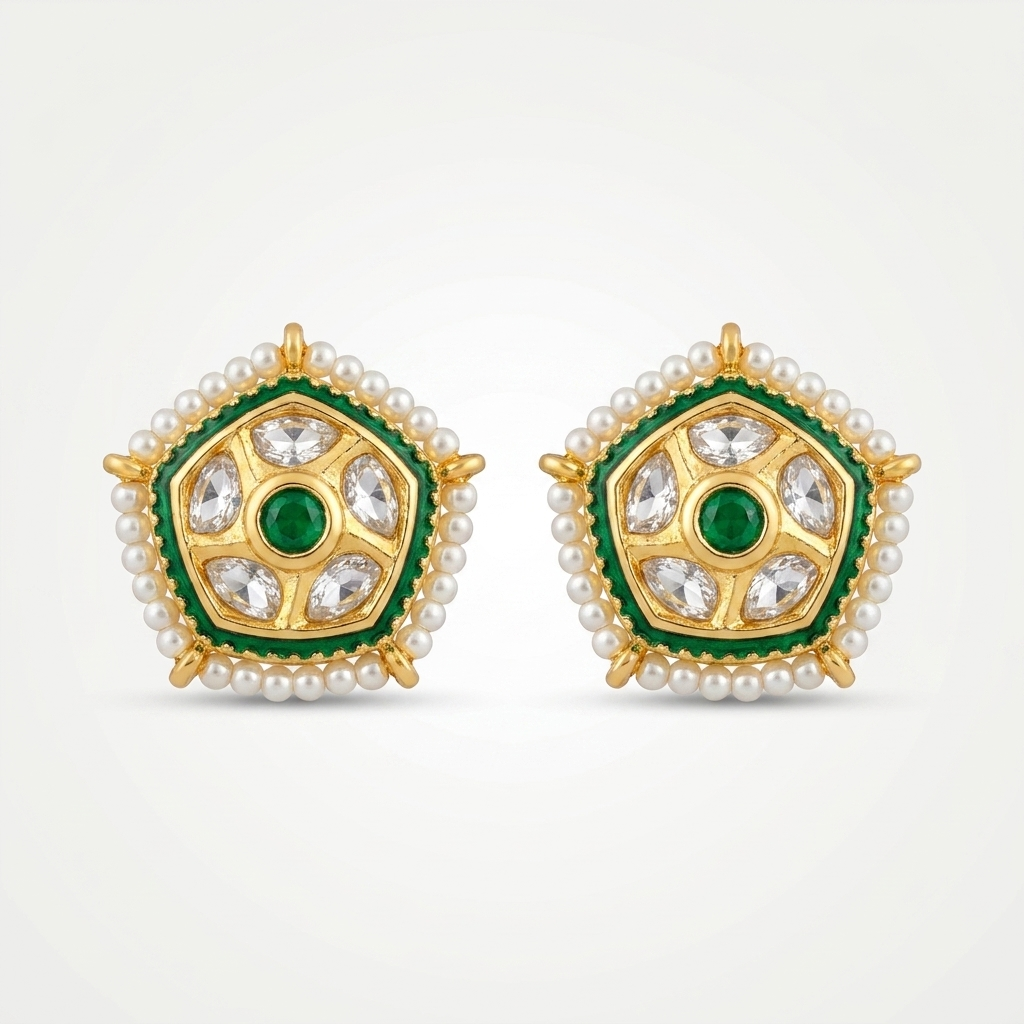 Emerald Meenakari Kundan Stud Earrings