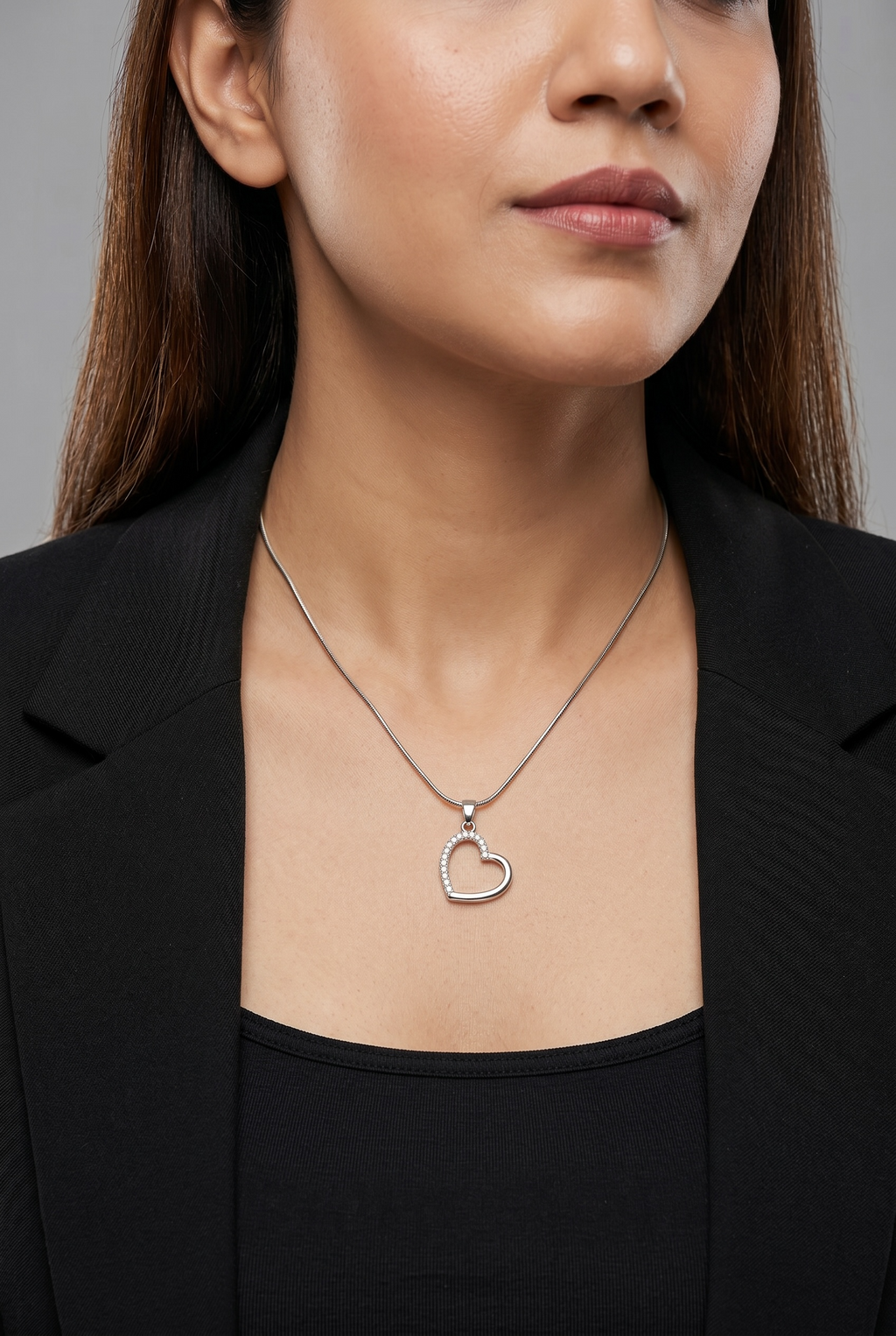 Silver Heart with zirconia stone pendant |Anti-tarnish
