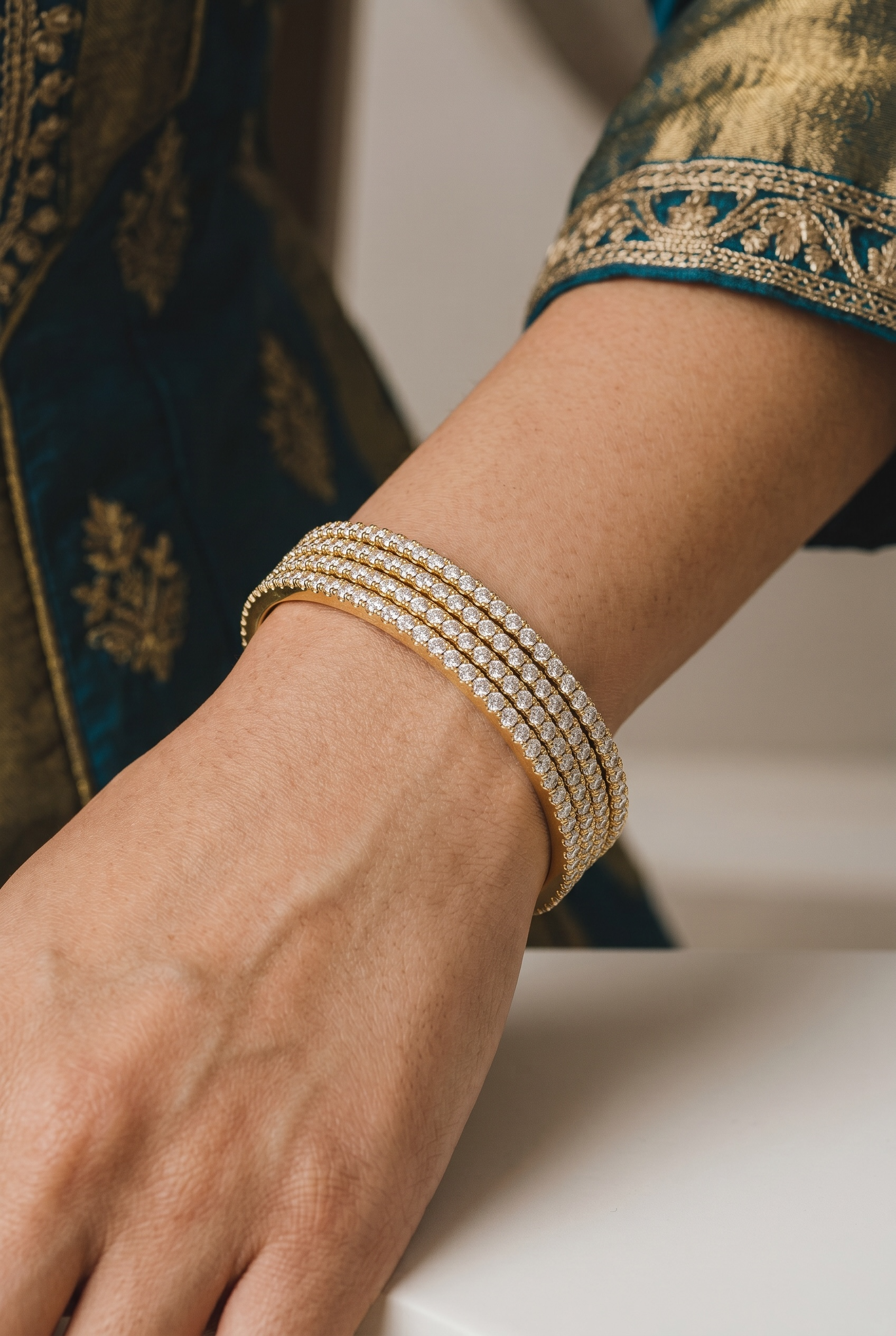 American Diamond Zirconia Studded Golden Bangles Set Of 4
