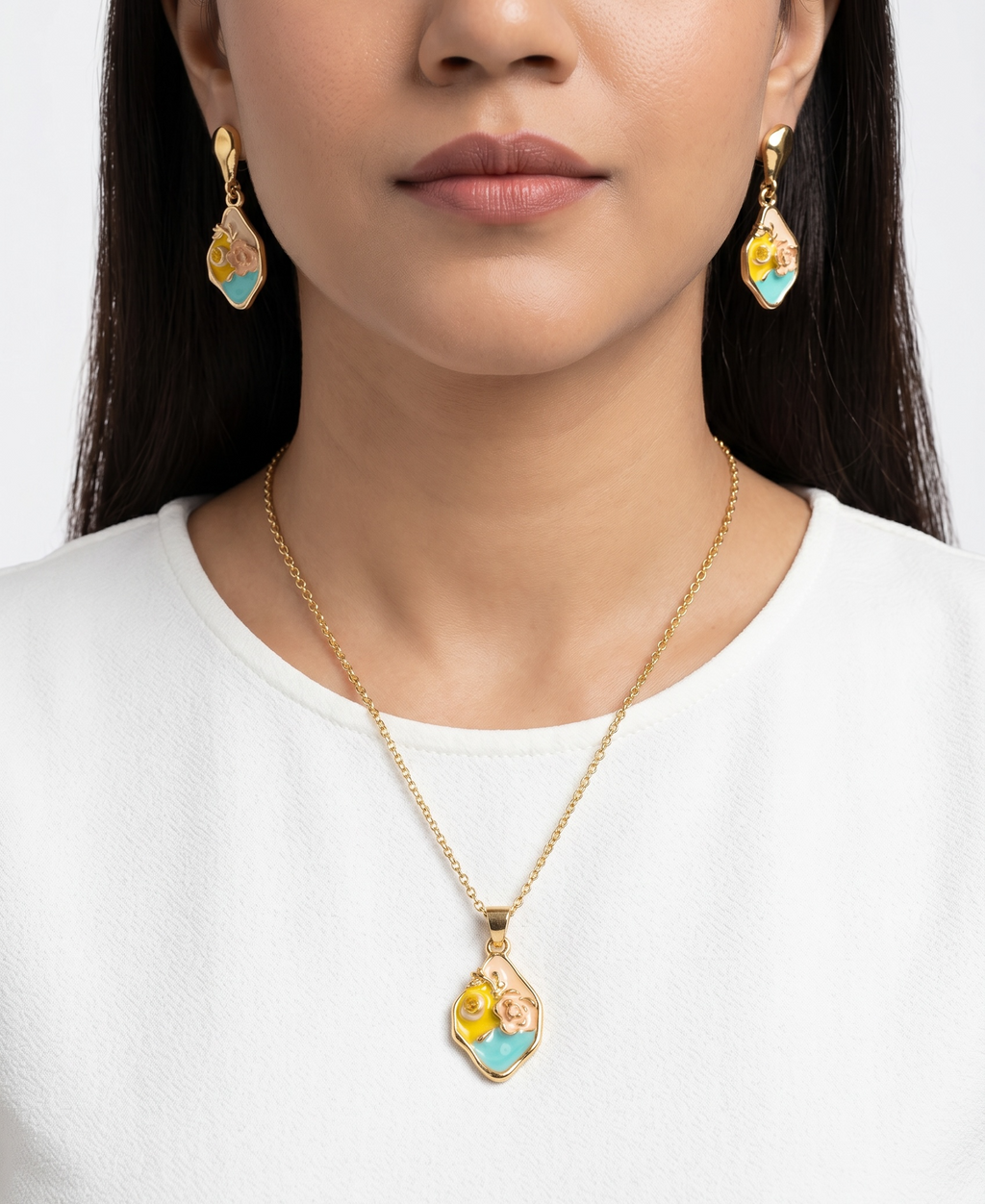 Floral enamel pendant set | Anti-tarnish