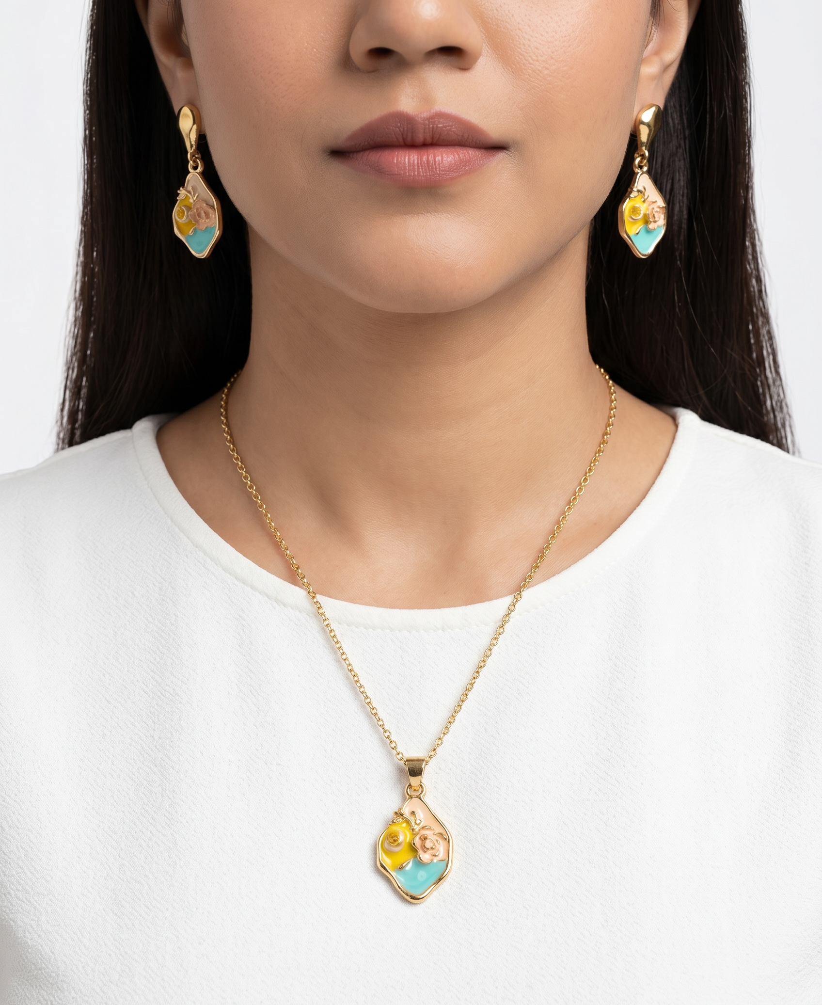 Floral enamel pendant set | Anti-tarnish