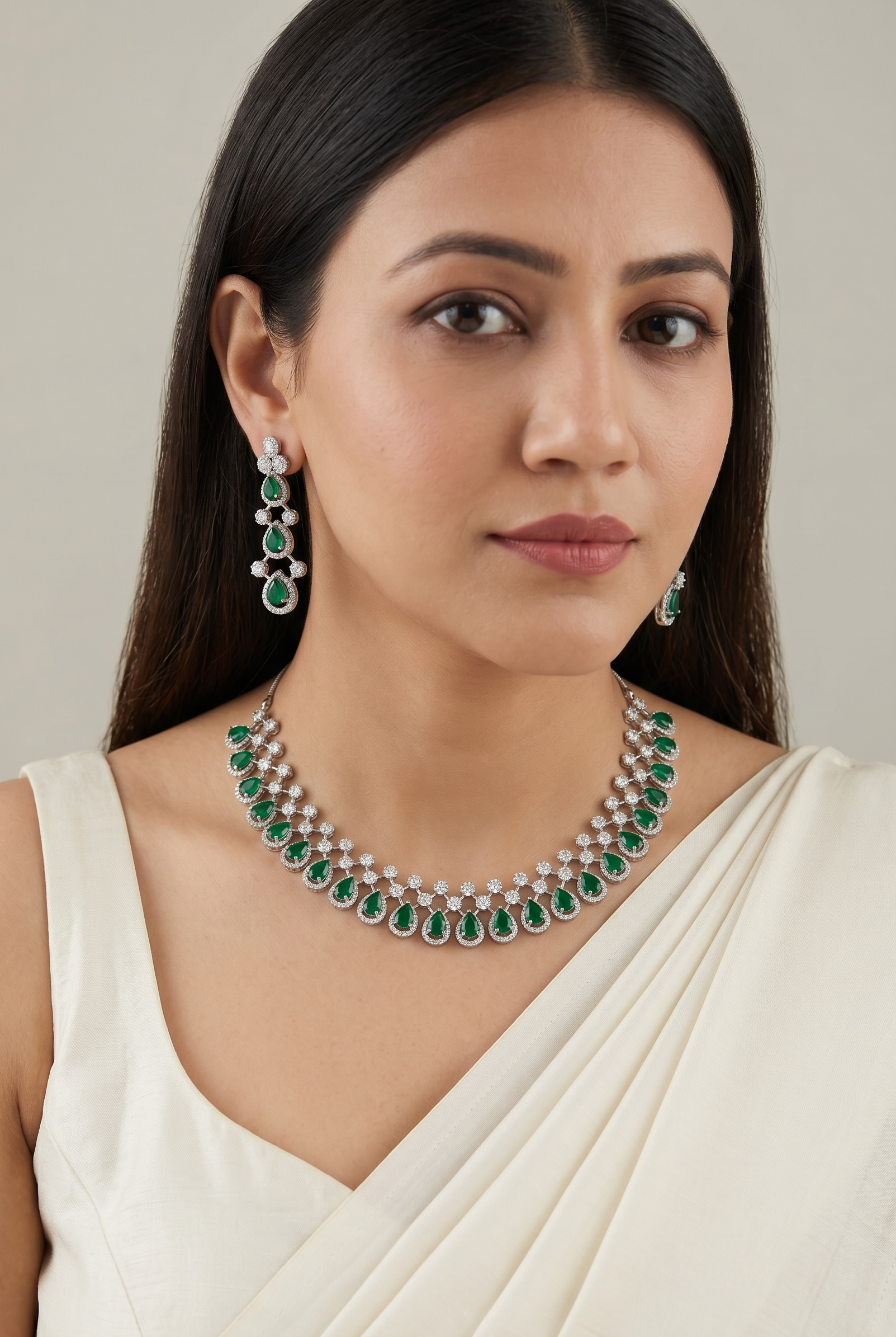 Emerald Green American Diamond Set