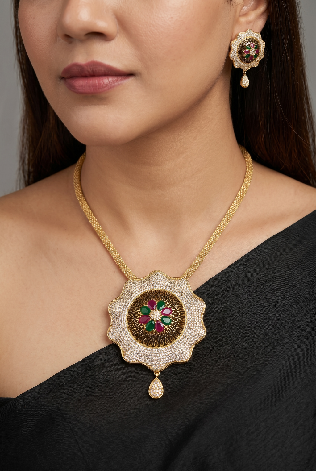 Rajwada Floral Pendant Set