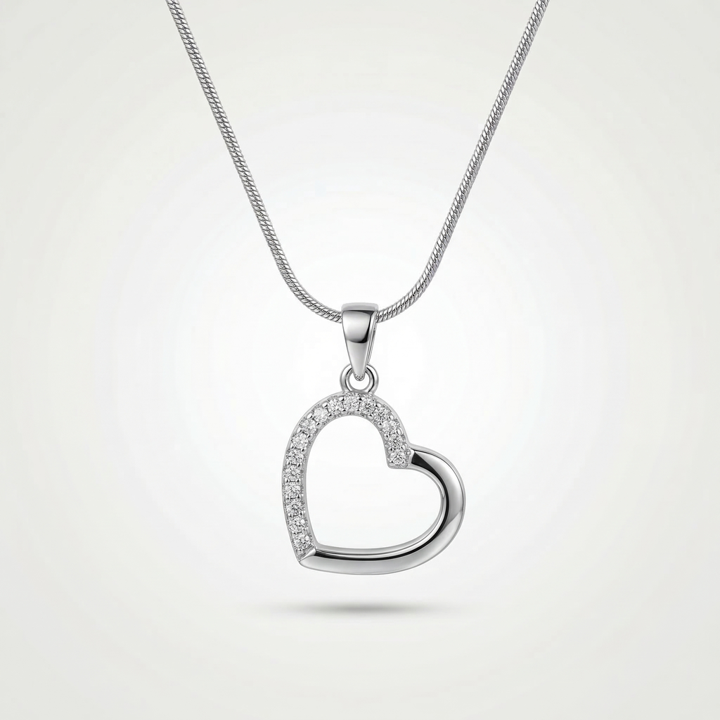 Silver Heart with zirconia stone pendant |Anti-tarnish