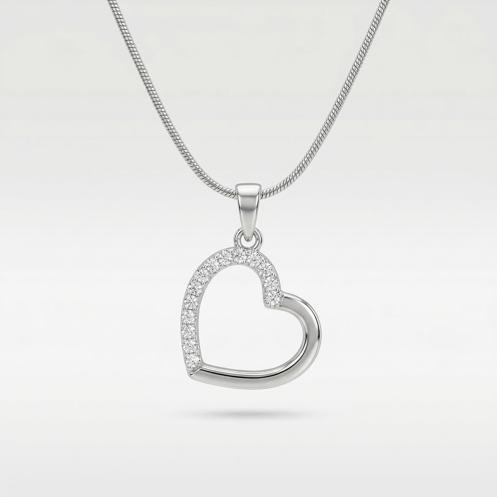 Silver Heart with zirconia stone pendant |Anti-tarnish