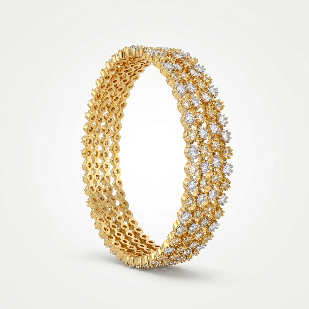 Dual Tone Zirconia Studded set of 4 Bangle