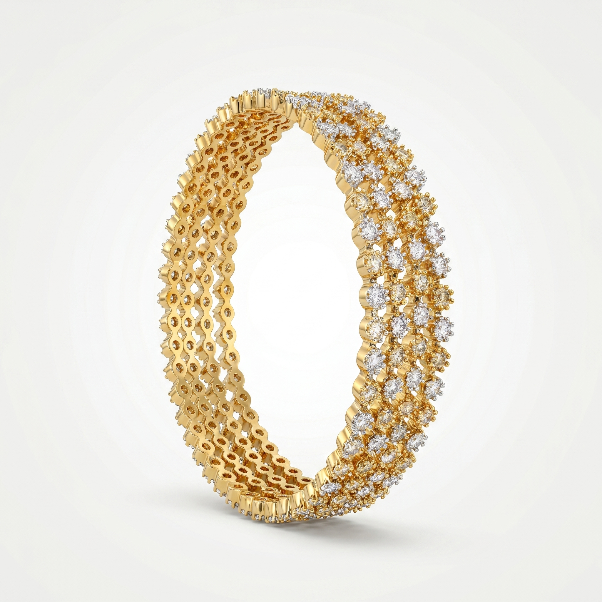 Dual Tone Zirconia Studded set of 4 Bangle