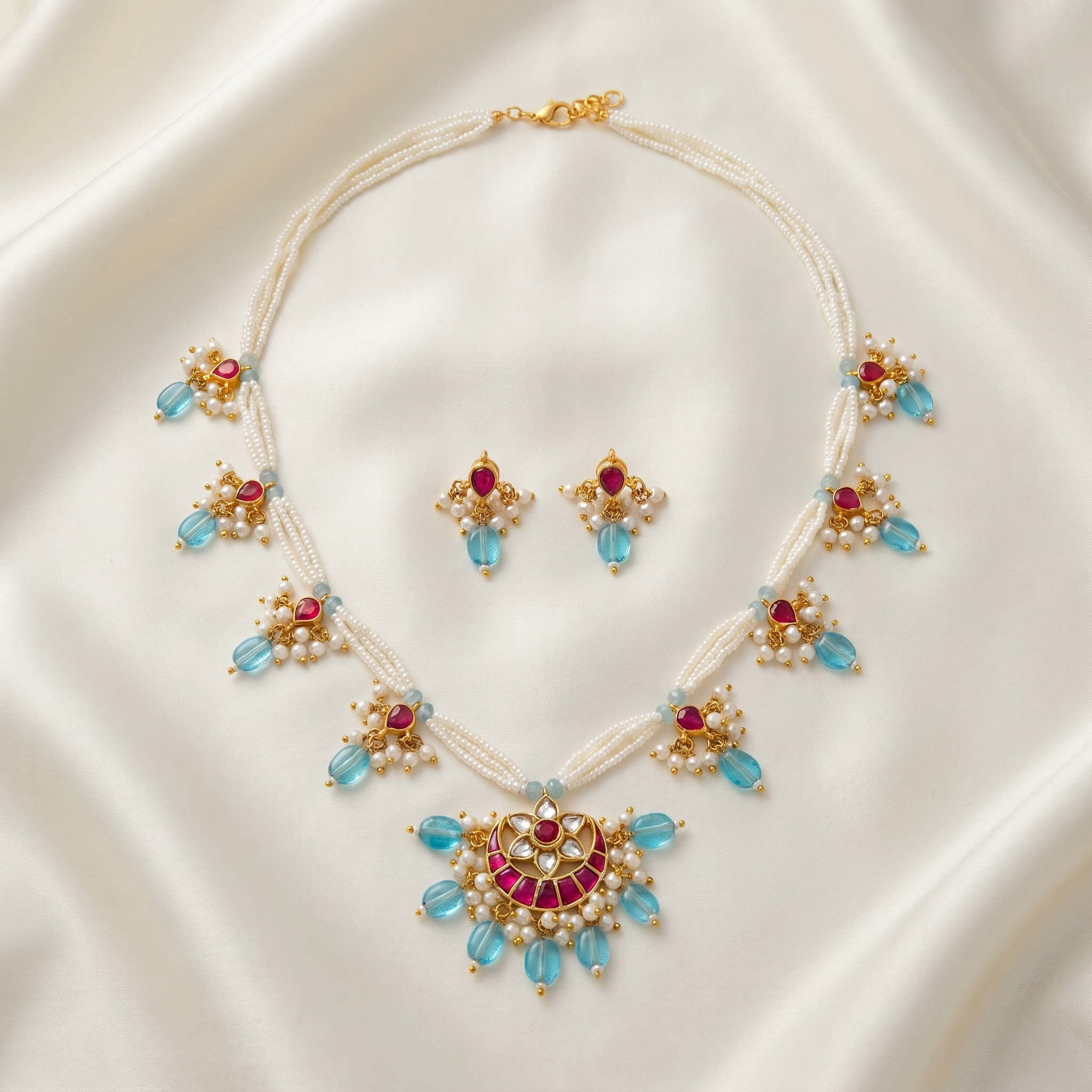 Neelkamal Pearl Kundan Set