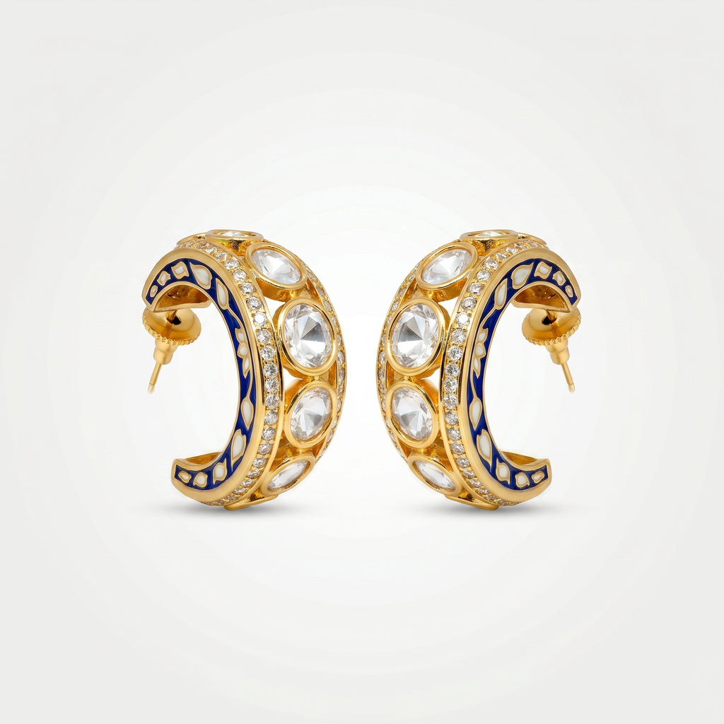 Half Hoop Meenakari Kundan Earrings