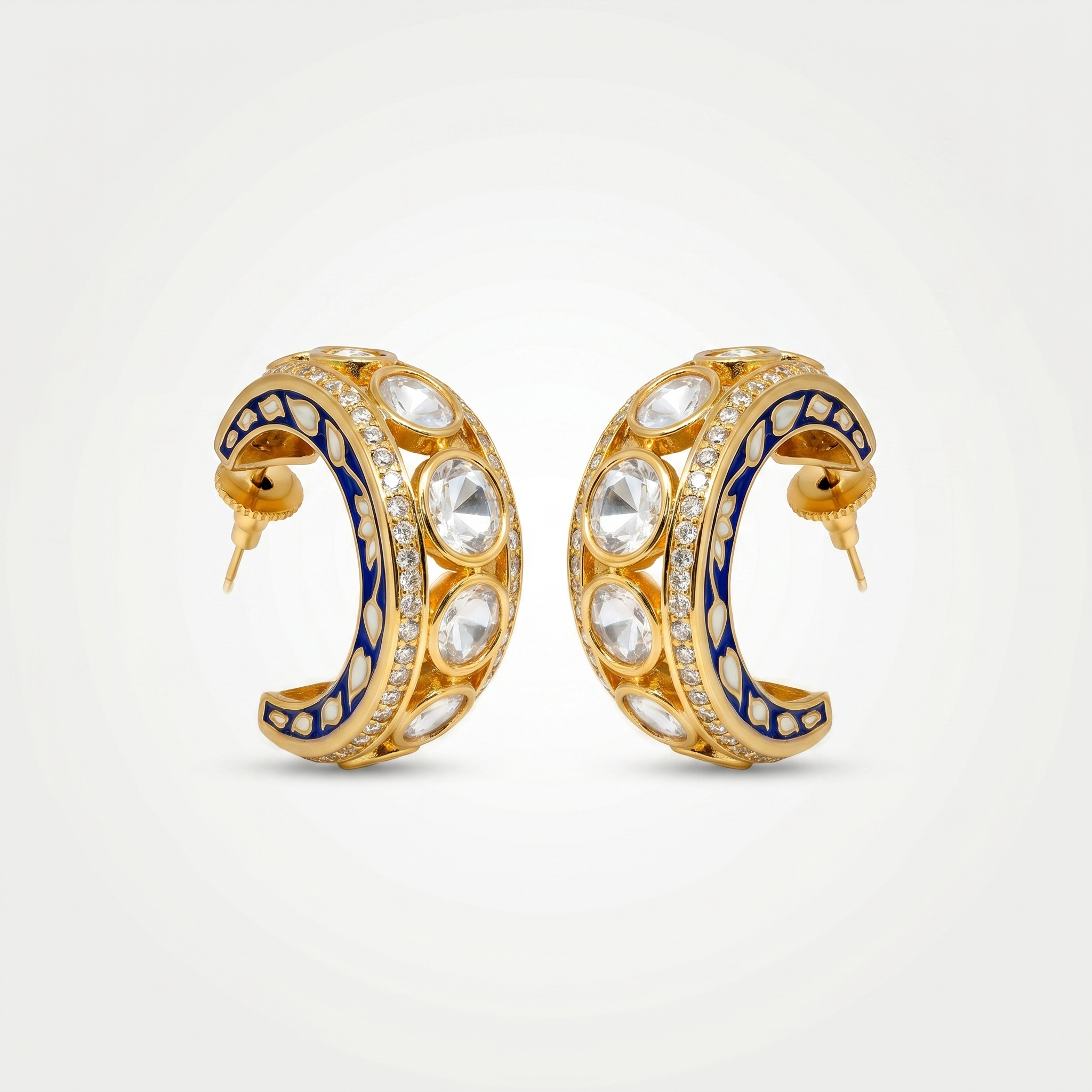 Half Hoop Meenakari Kundan Earrings