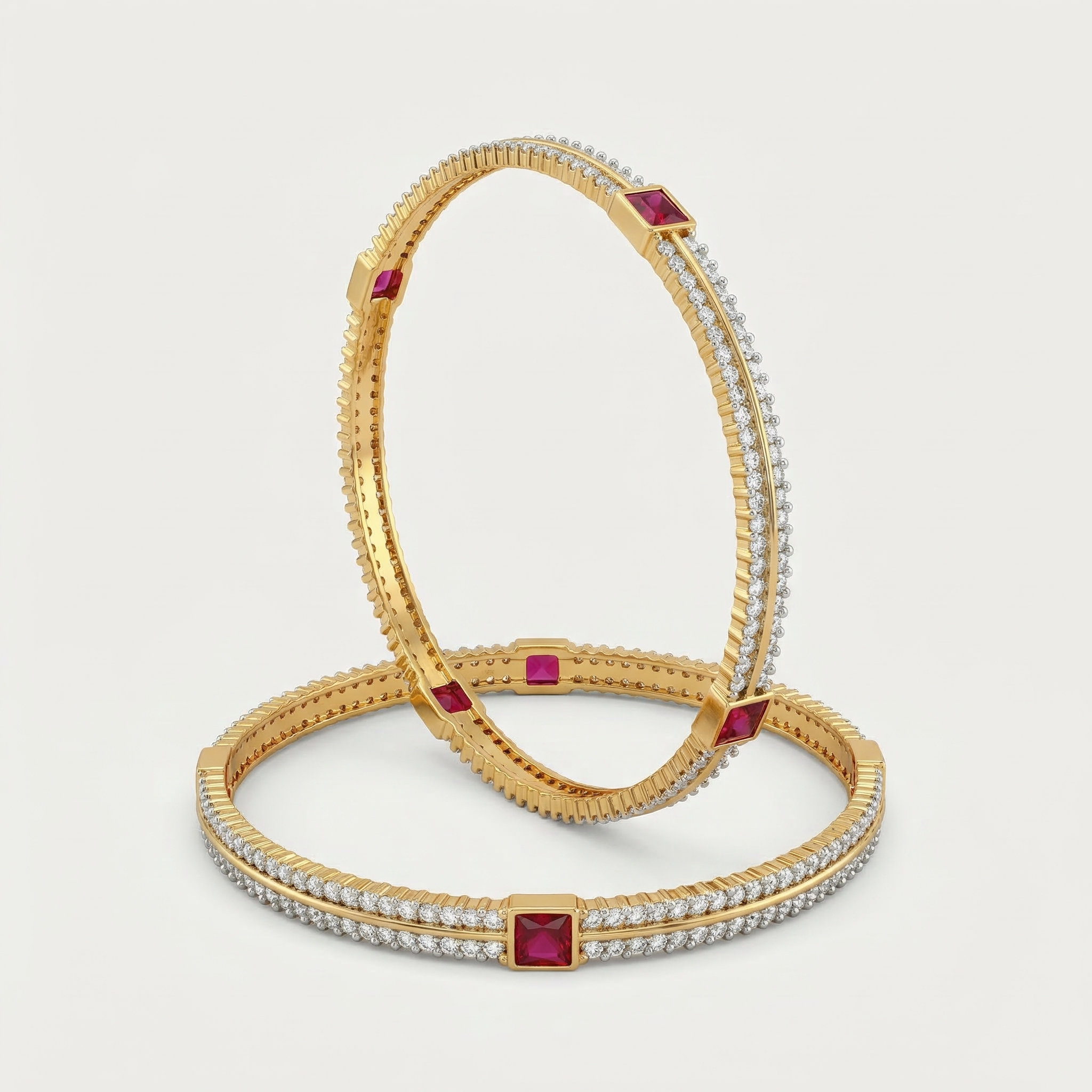 Ruby pink & American diamond bangles Set of 4