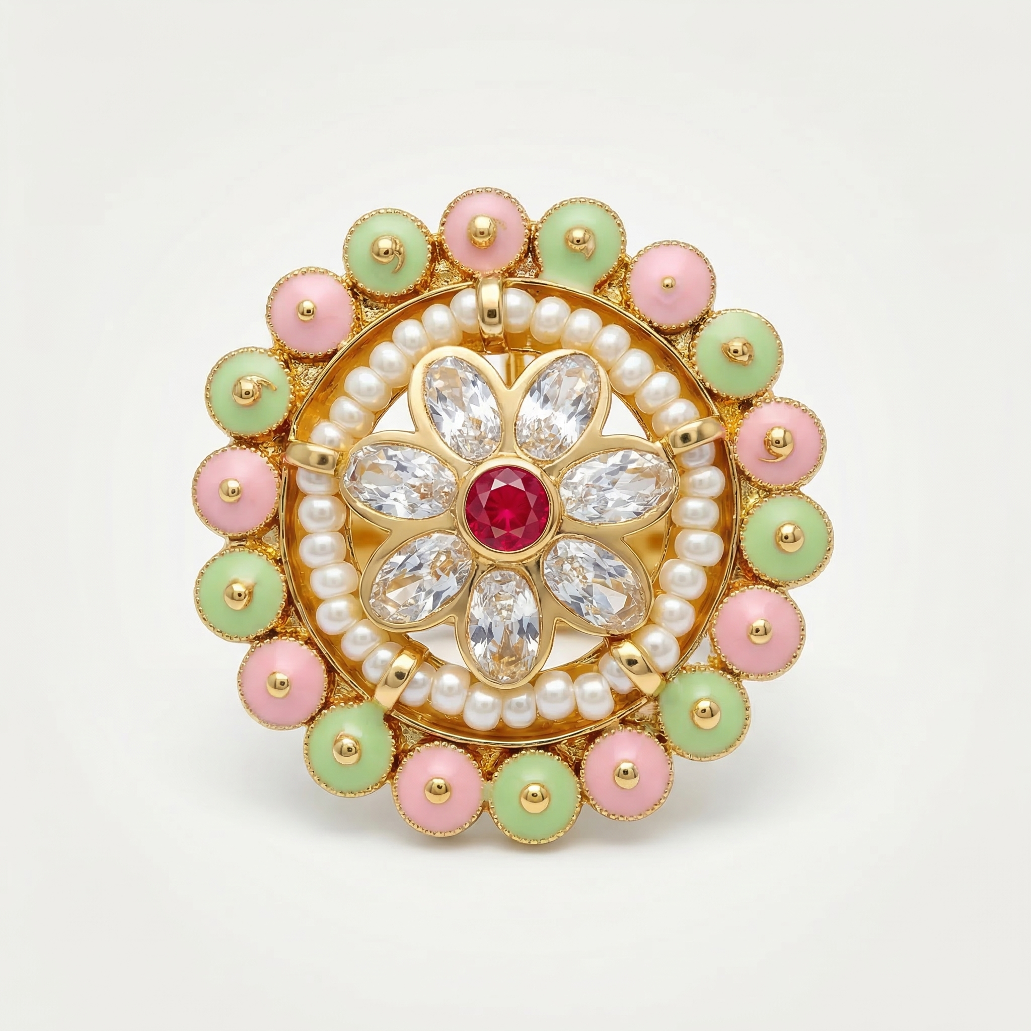Floral meenakari kundan ring with pearls