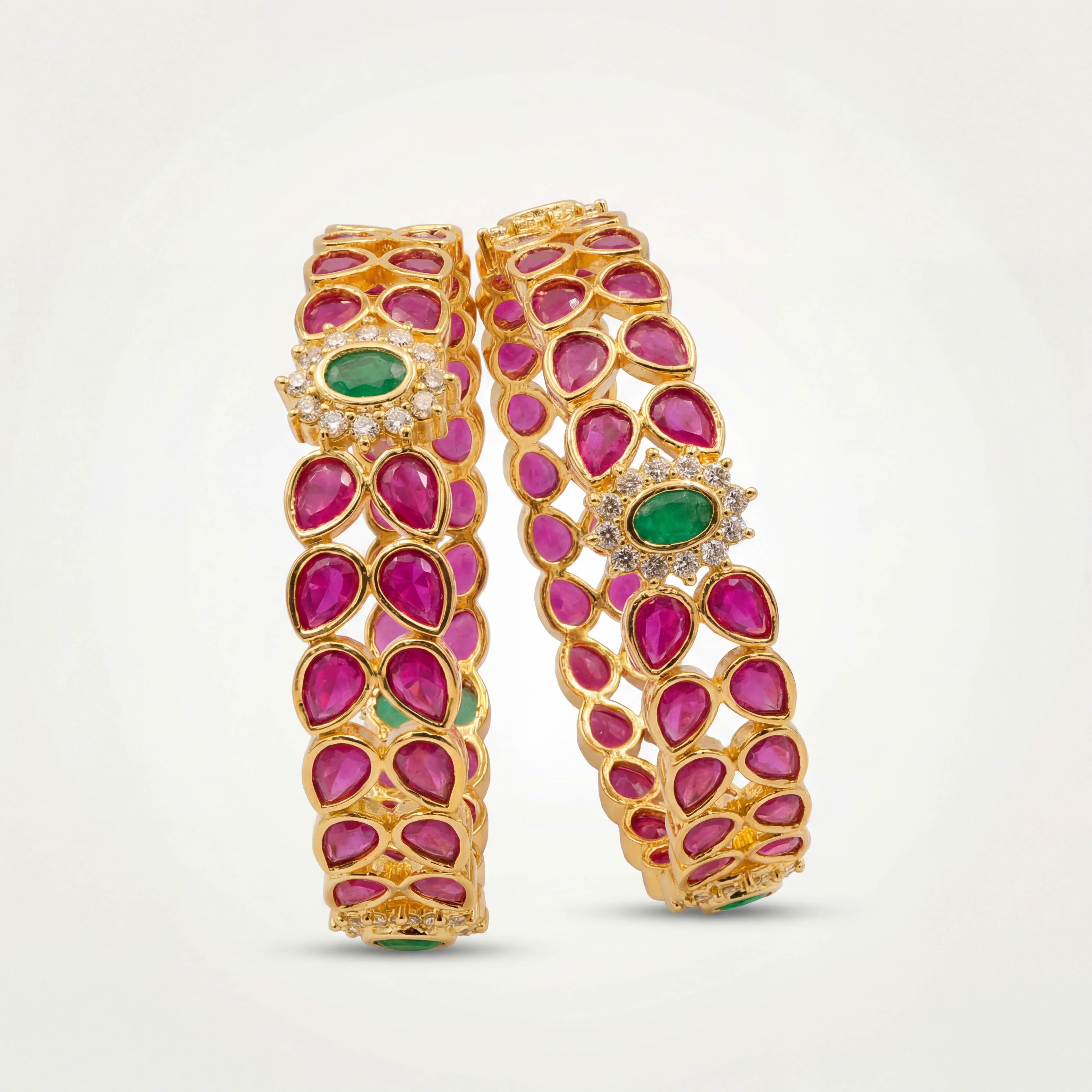 Pink and Green Hues Golden bangles Set of 2